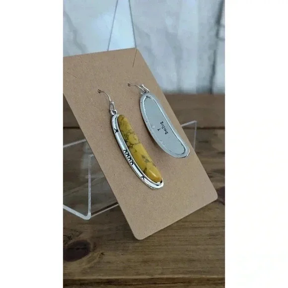 Sterling Silver Bumblebee Jasper Serpentine Stone Earrings - Picture 3 of 3